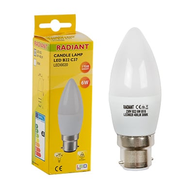 Candle Frosted B22 LED 6w 3000K