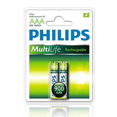 Philips Multilife NiMh Rechargeable AAA Batteries 1.2V 2 Pack