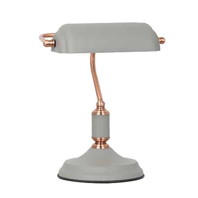 Bankers Table Lamp Grey & Copper 1xE27