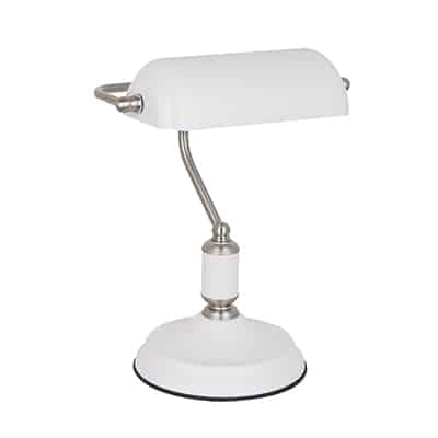 Bankers Table Lamp White & Satin Nickel 1xE27