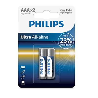 Philips Ultra Alkaline AAA Batteries 1.5V 2 Pack