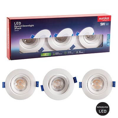 D/Light Round LED 5w 4000K Non Dimmable 3 Pack