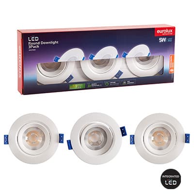 D/Light Round LED 5w 3000K Non Dimmable 3 Pack