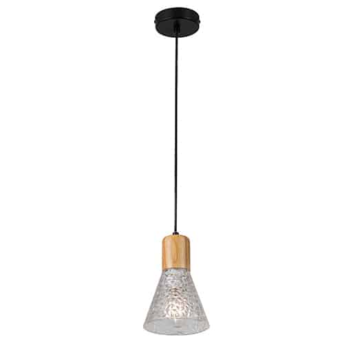 ***DISC***Lucca Pendant Black & Wood & Clear Glass