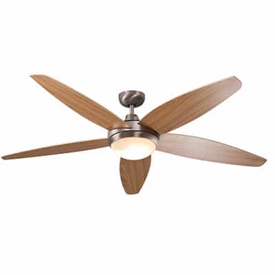 Lancer Ceiling Fan With Light Satin Chrome & Wood
