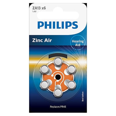 Philips Mini Cells Zinc Air Battery ZA13 6 Pack