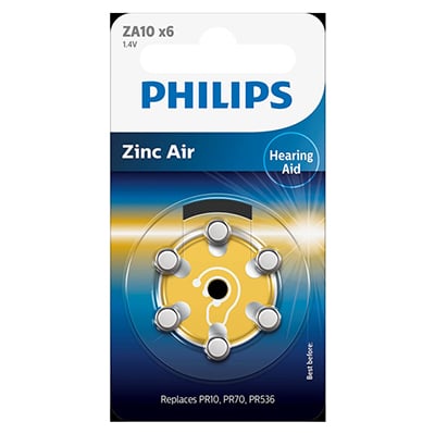 Philips Mini Cells Zinc Air Battery ZA10 6 Pack