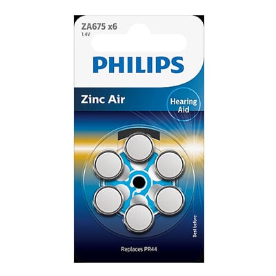 Philips Mini Cells Zinc Air Battery ZA675 6 Pack