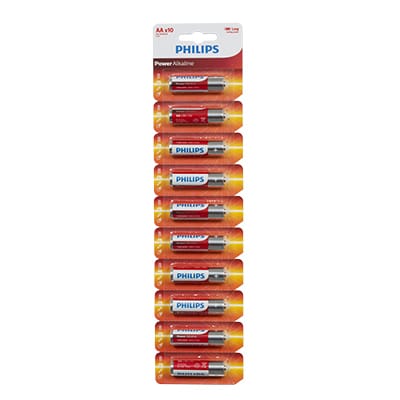 Philips Power Alkaline AA Batteries 12-Single Blister With Tear Card